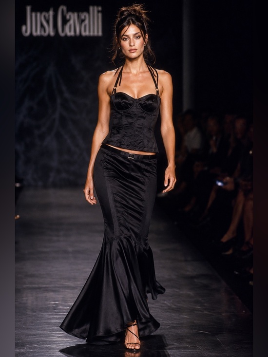 Just Cavalli Dresses & Skirts - Just Cavalli Vintage Y2K Satin Corset Bustier Mermaid Maxi Skirt Set IT 44/42